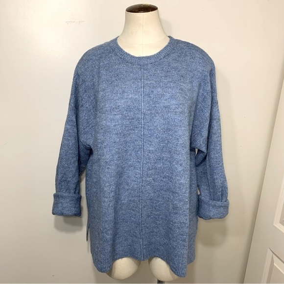 CONTEMPORAINE Simons Soft Minimalist Blue Alpaca Wool Blend Knit Sweater Large - Picture 6 of 12